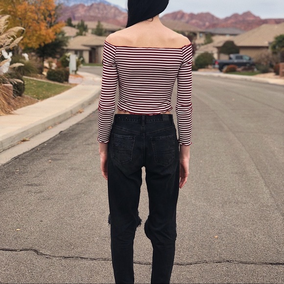 LAST ONE ๐ฉ Maroon/White Striped Ribbed Top - Picture 2 of 4